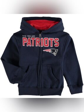 NFL Team Apparel Patriots Hoodie Zip Up Navy Red Youth Medium 10-12